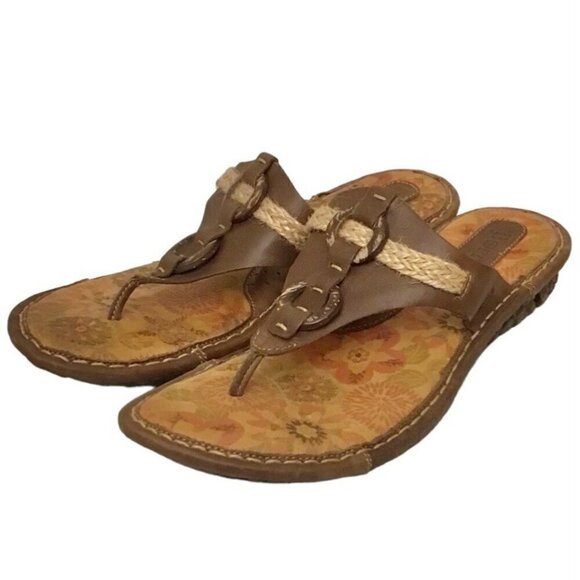 Born 10 Gannet Women’s Flip Flop Leather Sandals Brown Leather Boho Festival - Picture 1 of 10